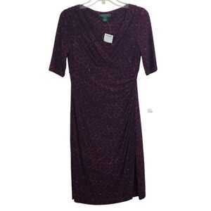NWT Lauren Ralph Lauren Dress Stretchy Faux Wrap Purple Pink 6 Cocktail Party